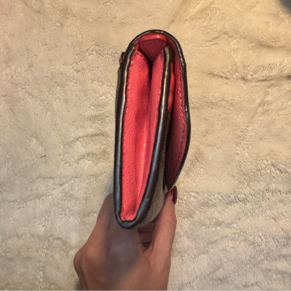 COACH Peyton Signature Slim Envelope Wallet Khaki Tan Coral Pink Canvas Leather - Picture 8 of 16